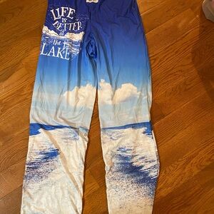 Blue and White Lake Print Leggings